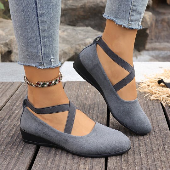 Damen Keil-Ballerinas mit gekreuzten Elastikriemen und weichem Memory-Fußbett Shop Nory