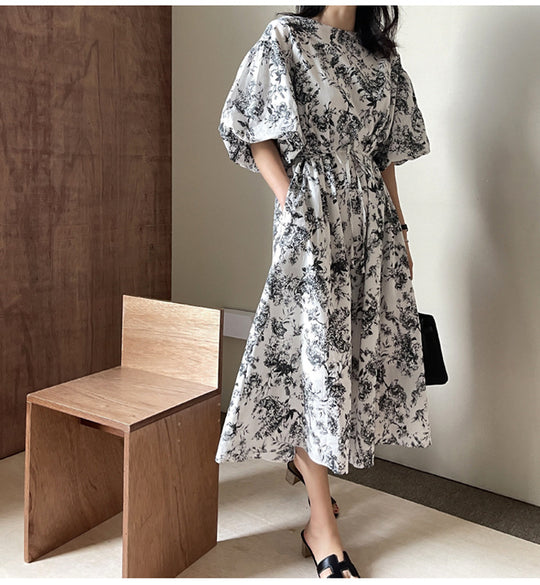 Damen Ausgestelltes Midikleid mit floraler Toile‑Optik, Puffärmeln und Seitentaschen Shop Nory