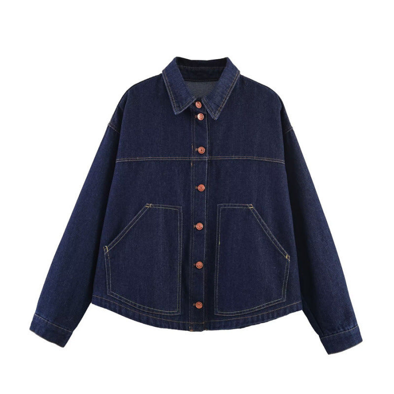 Damen Oversize-Jeansjacke mit kastigem Cropped-Schnitt, aufgesetzten Taschen und Kontrastnähten Shop Nory