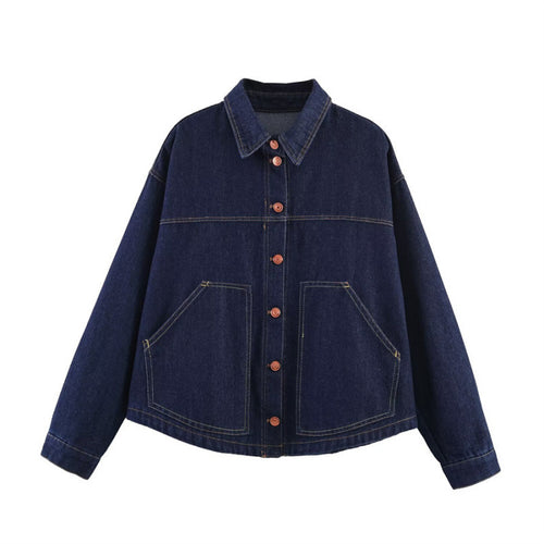 Damen Oversize-Jeansjacke mit kastigem Cropped-Schnitt, aufgesetzten Taschen und Kontrastnähten Shop Nory