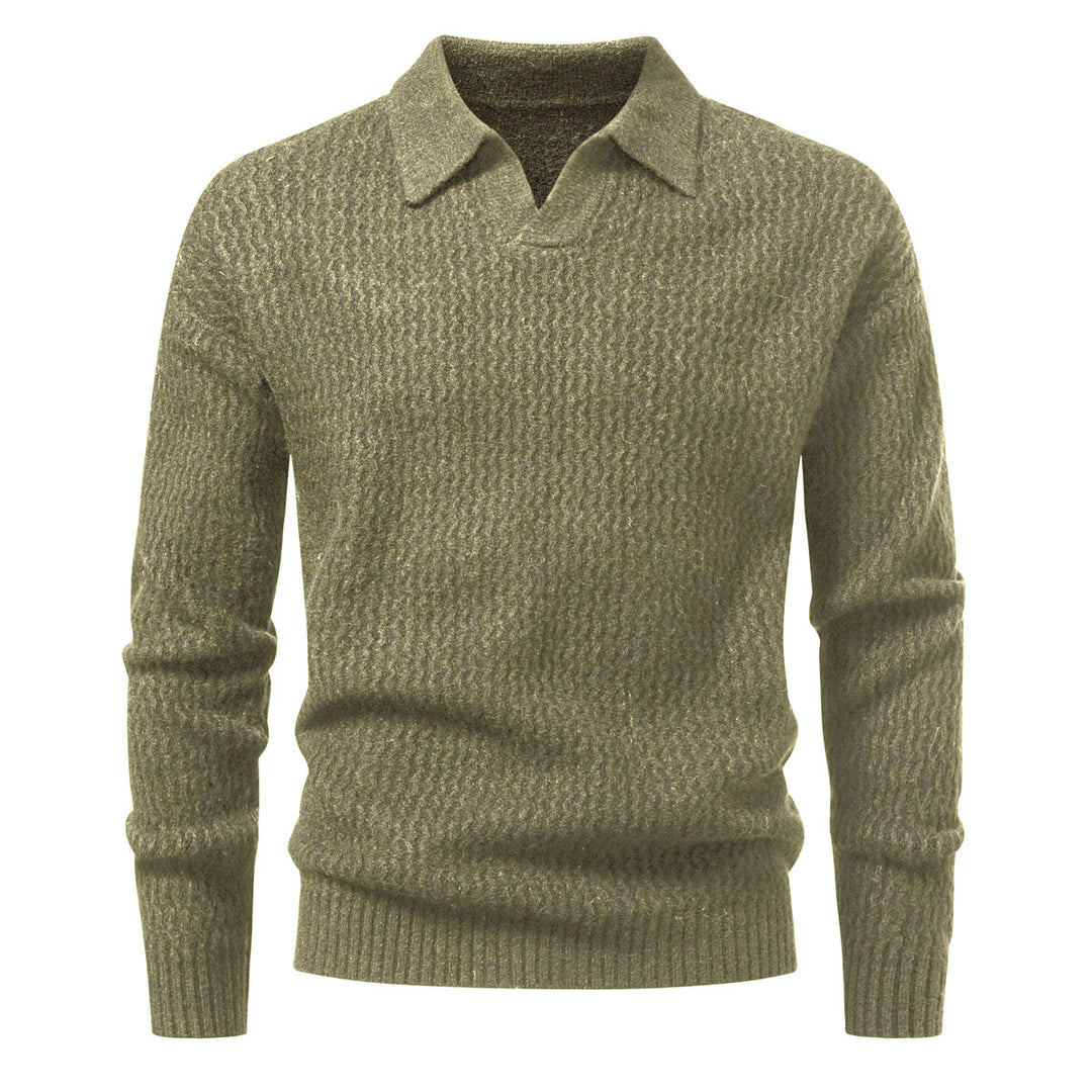 Herren Polokragen-Feinstrickpullover mit strukturierter Wellenoptik und geripptem Saum Shop Nory