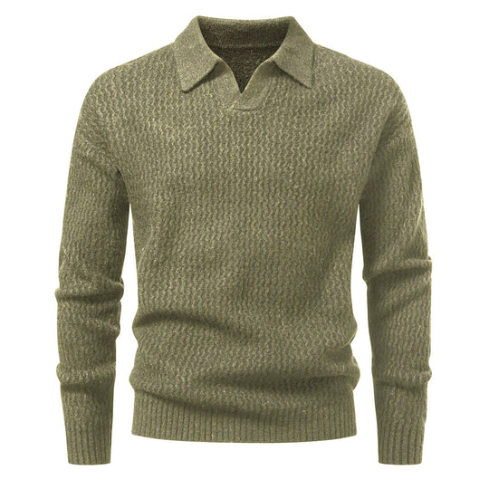 Herren Polokragen-Feinstrickpullover mit strukturierter Wellenoptik und geripptem Saum Shop Nory