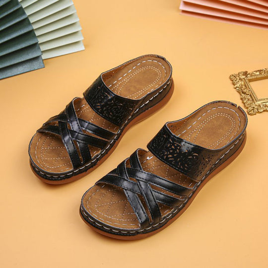 Damen komfortable und stilvolle Pantolette mit durchbrochenem Design