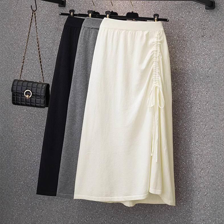 Damen Langer Rock mit Raffung und Kordelzug Shop Nory