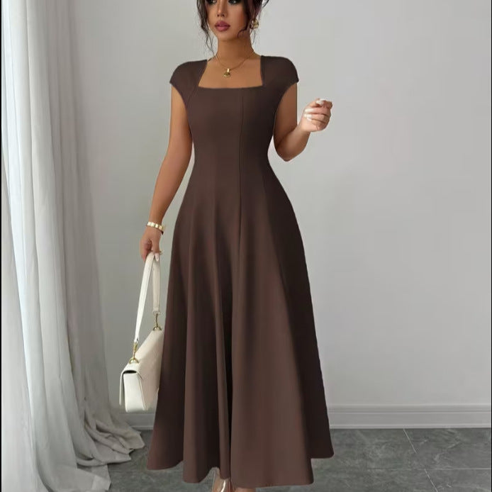 Damen Elegantes Maxikleid mit rechteckigem Ausschnitt und fließendem Rock