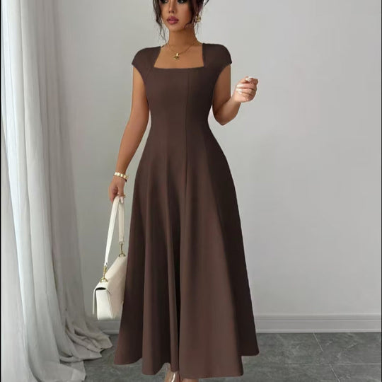 Damen Elegantes Maxikleid mit rechteckigem Ausschnitt und fließendem Rock