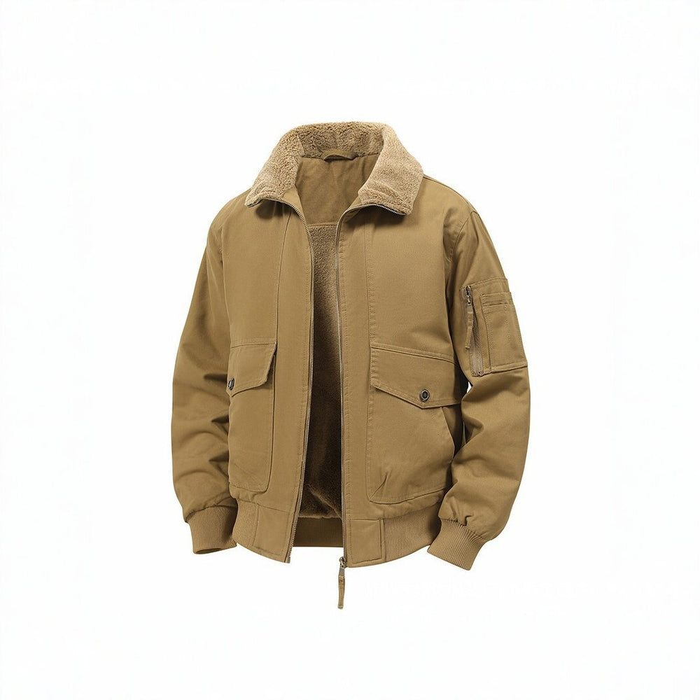 Herren Militärisch inspirierte Thermo-Bomberjacke mit Teddy‑Futter, Ärmeltasche und Druckknopf‑Klappentaschen Shop Nory