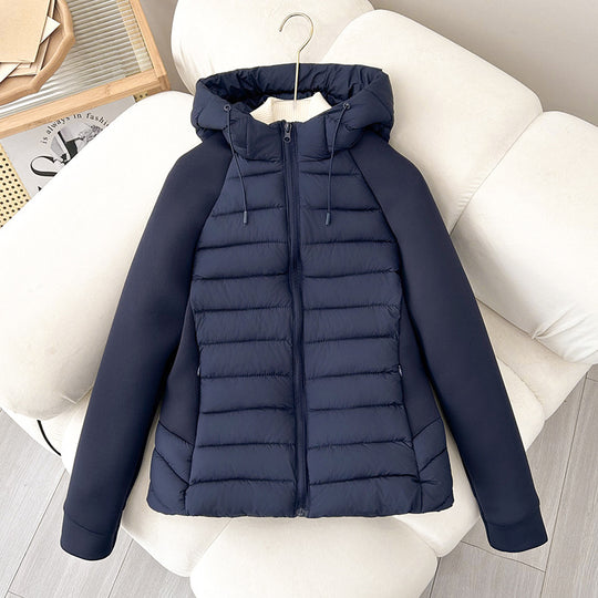 Damen nan gesteppte Hybridjacke mit Kapuze, Softshell-Ärmeln und leichter Thermoisolierung Shop Nory
