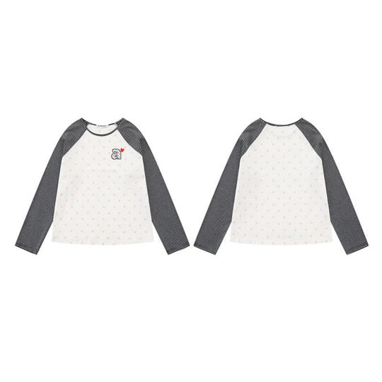 Damen Raglan-Langarmshirt mit gestreiften Ärmeln, Sternen-Allover und Buchstaben-Applikation Shop Nory