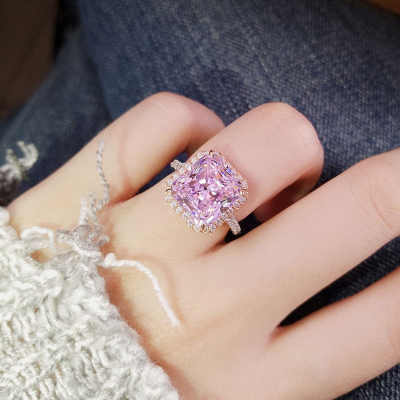 Damen Ring mit funkelndem rosa Kristall und Zirkonia-Verzierung Shop Nory