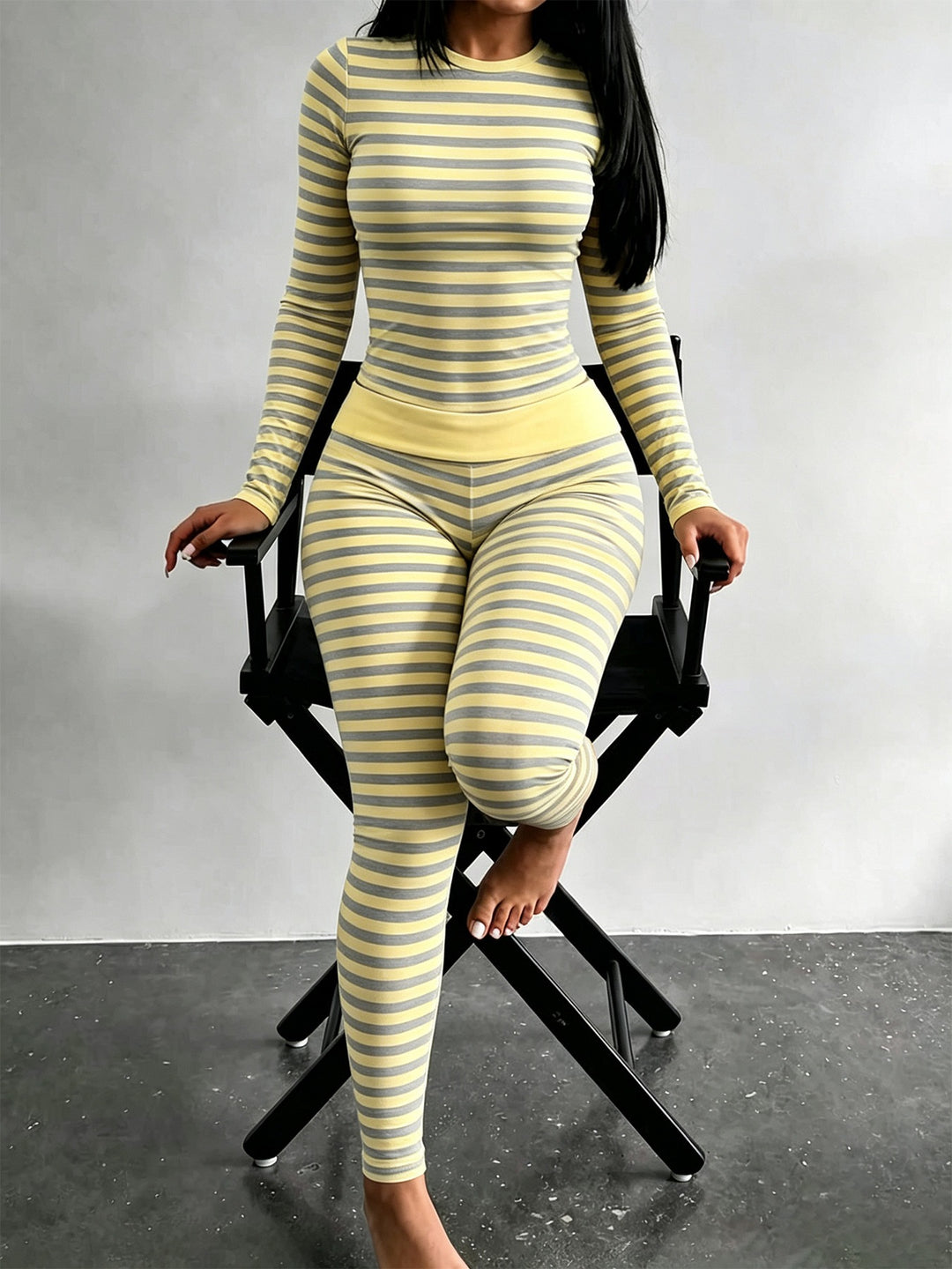 Damen Figurschmeichelndes Stretch-Lounge-Set mit Langarmtop und taillenhoher Leggings Shop Nory