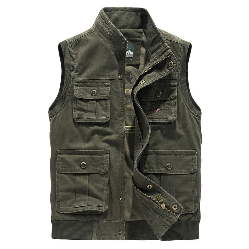 Herren Multifunktionale Canvas-Weste mit Mehrere Außentaschen und Stehkragen Shop Nory