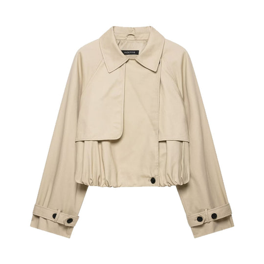 Damen Kurzgeschnittene Trenchjacke im Boxy‑Schnitt mit Raffung und verstellbaren Manschetten Shop Nory
