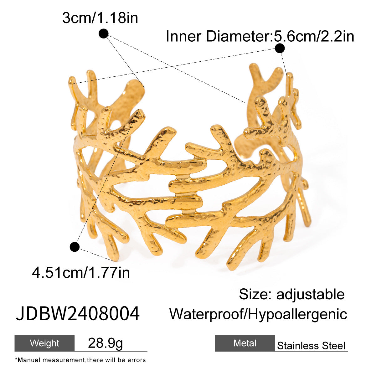 Damen Offenes Armband im modernen Korallendesign aus hypoallergenem Edelstahl Shop Nory