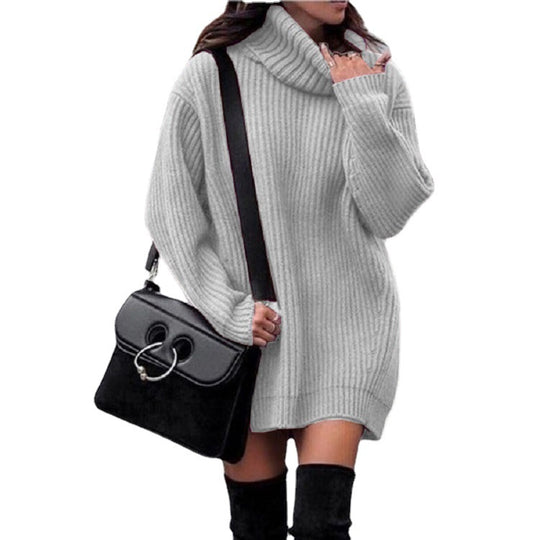 Damen Oversize-Longpullover mit Rollkragen, geripptem Feinstrick und figurumspielender Tunika-Länge Shop Nory
