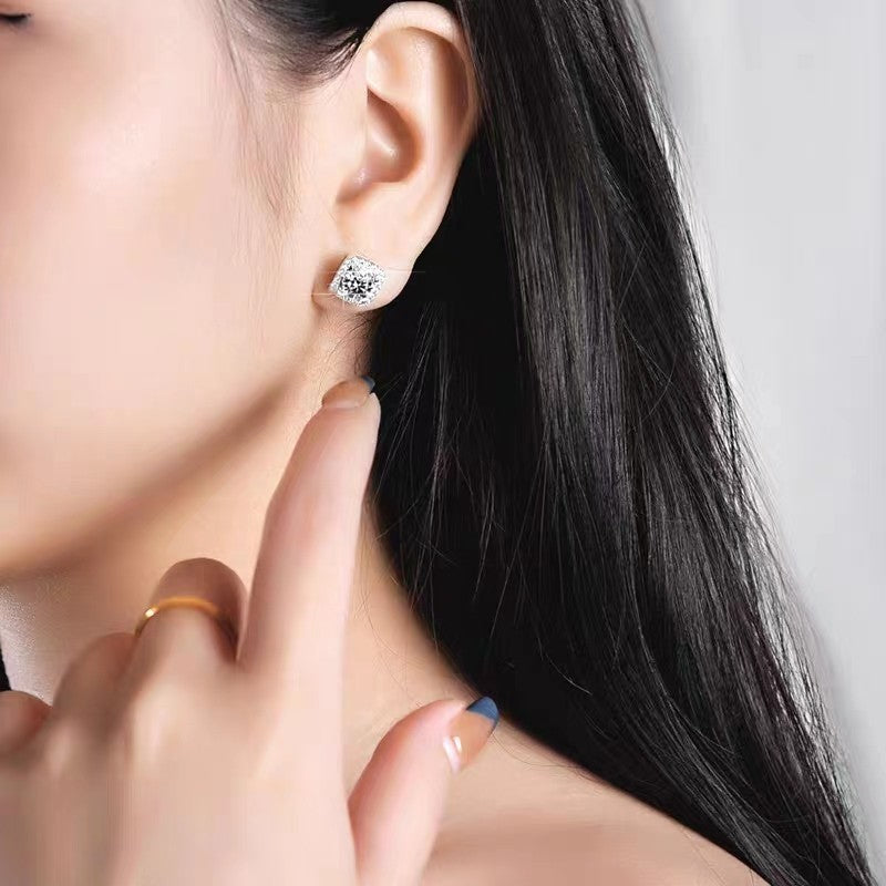 Damen Ohrringe mit quadratischem Zirkonia und funkelndem Rahmen Shop Nory