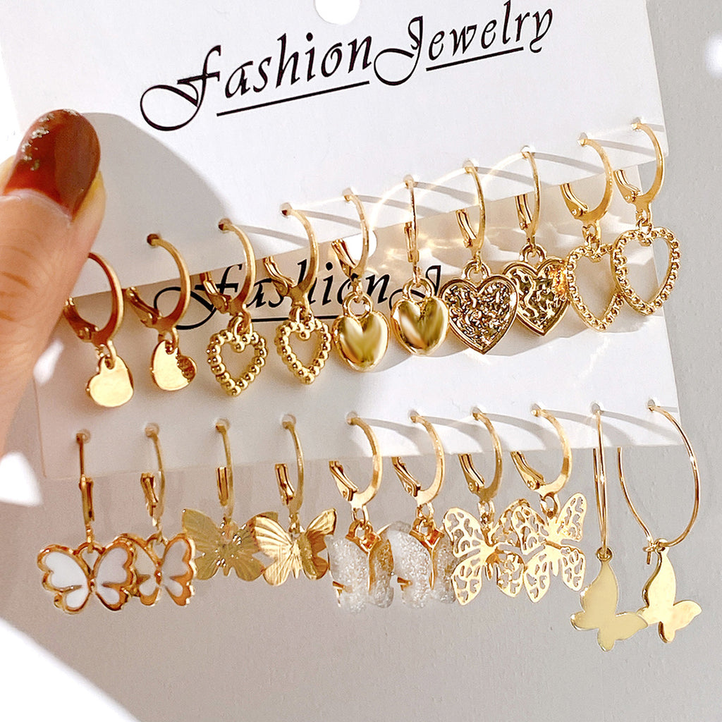 Damen Ohrstecker Set mit inspirierenden Herz- und Schmetterlingsanhängern Shop Nory