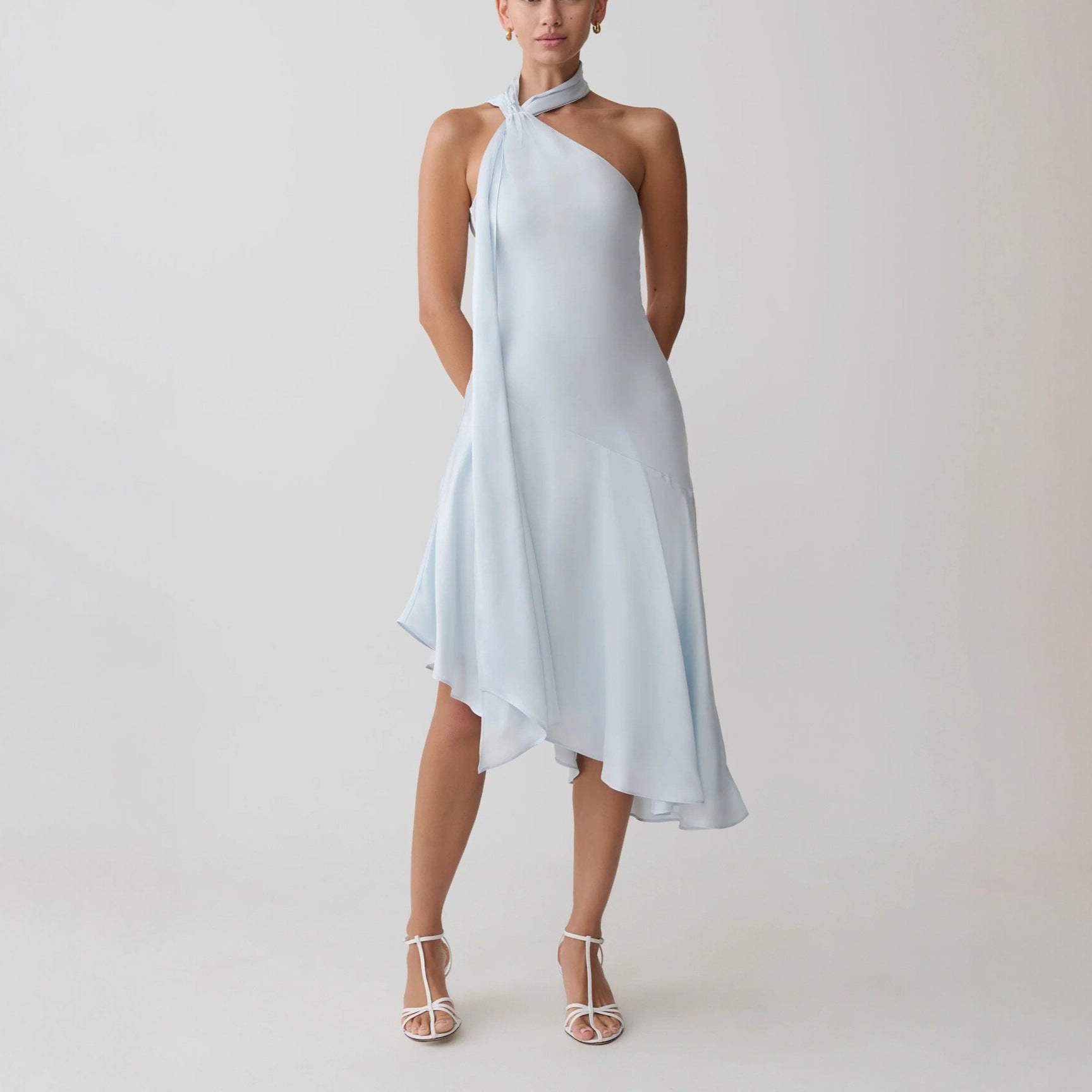 Damen asymmetrisches Schlussteil Kleid mit schmalem Träger Shopnory