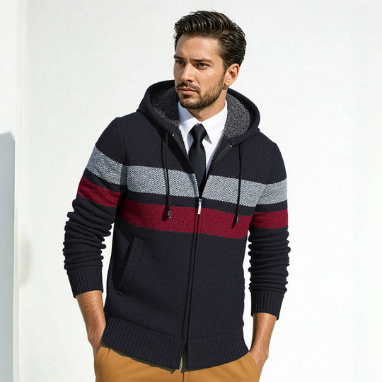 Herren Strukturiertes Kapuzencardigan mit Kontraststreifen und durchgehendem Reißverschluss Shop Nory