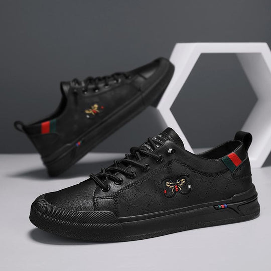 Herren Eleganter Low-Top Sneaker aus Kunstleder mit gestickter Bienen-Applikation Shopy Nory