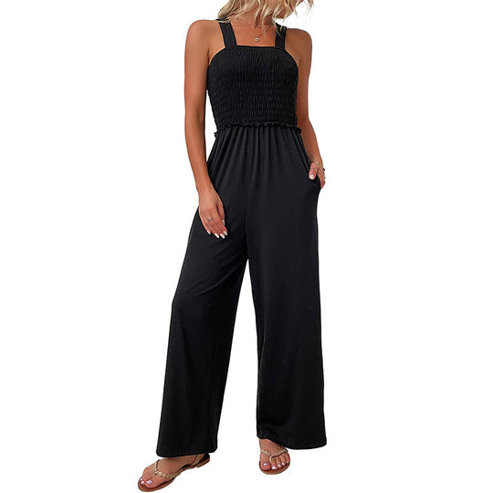 Damen Smock-Oberteil Jumpsuit mit weitem Palazzo‑Bein und elastischer Taille Shop Nory