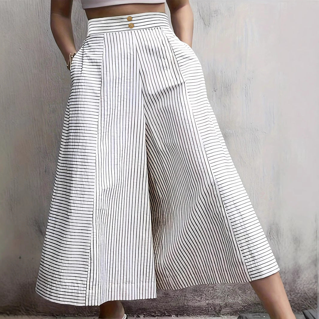 Damen Hochtaillierte Palazzo-Hose mit weitem Bein & Streifen-Detail Shop Nory