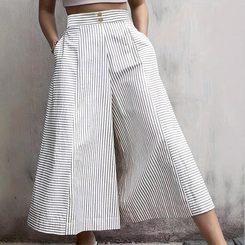 Damen Hochtaillierte Palazzo-Hose mit weitem Bein & Streifen-Detail Shop Nory