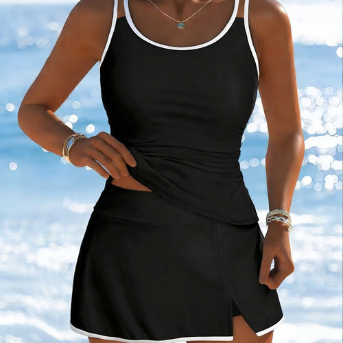 Damen Sportliches Tankini-Set mit elegantem Rock und verstellbaren Trägern Shopnory