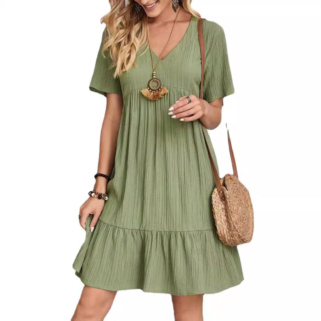 Damen V-Ausschnitt Sommerkleid mit voluminösem Saum