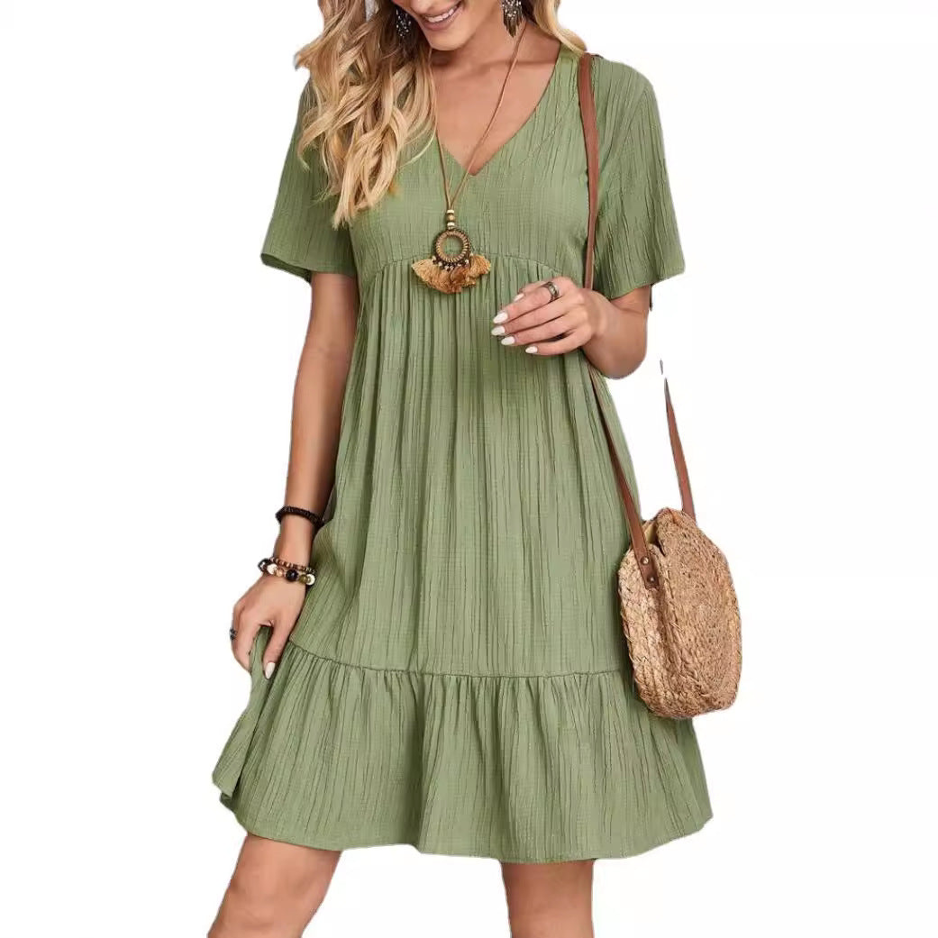 Damen V-Ausschnitt Sommerkleid mit voluminösem Saum