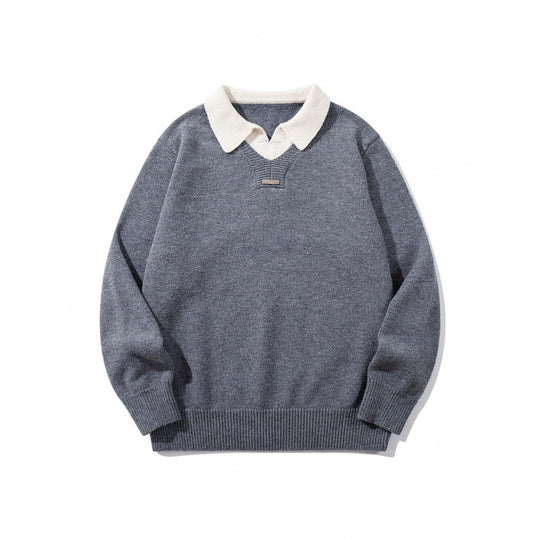 Herren Relaxter Merino-Mix Strickpullover mit kontrastierendem Polokragen und V-Detail Shop Nory