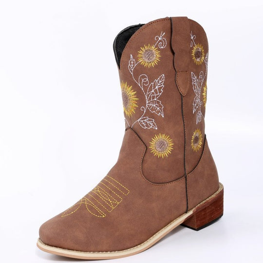 Damen Western-Stiefel mit bestickten Sonnenblumen und komfortablem Blockabsatz Shop Nory