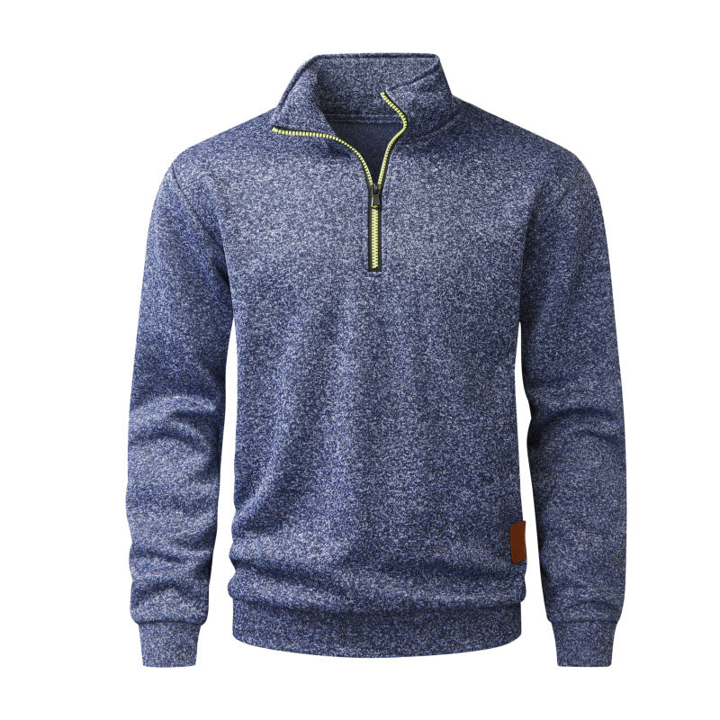 Herren Halber Reißverschluss-Fleecepullover mit Stehkragen, melierter Struktur & elastischen Bündchen Shop Nory