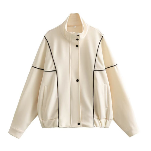 Damen Boxy Oversize Bomberjacke mit Kontrastpaspeln und Stehkragen Shop Nory