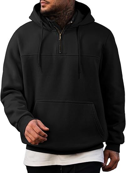 Herren Kapuzenpullover mit halbem Reißverschluss, Kängurutasche und gerippten Bündchen Shop Nory