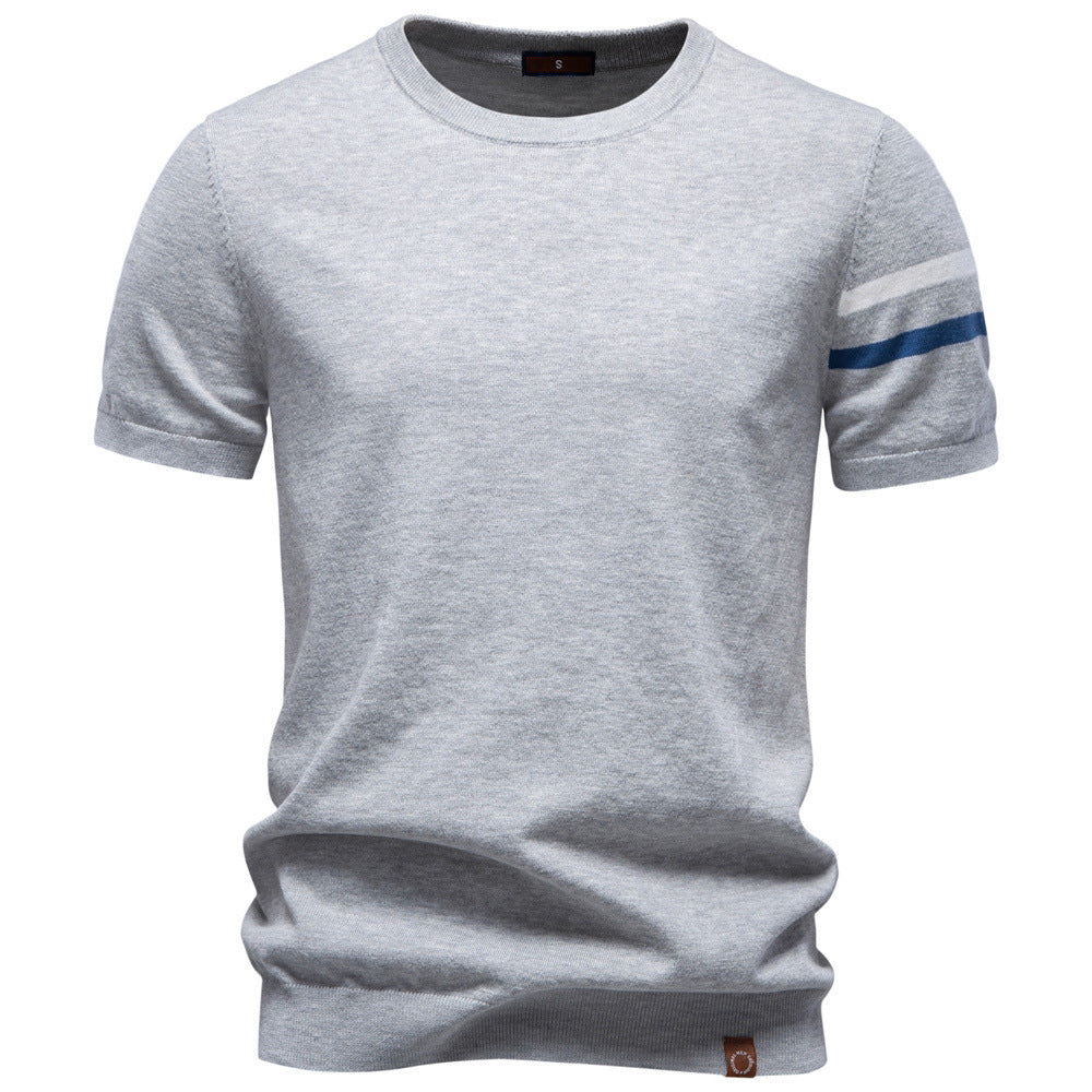 Herren nan feines Baumwollstrickshirt mit Rundhalsausschnitt kurzärmelig und kontrastierenden Ärmelstreifen Shopnory