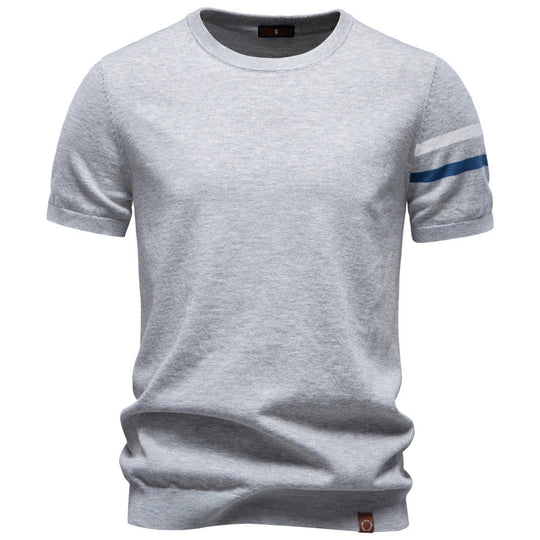 Herren nan feines Baumwollstrickshirt mit Rundhalsausschnitt kurzärmelig und kontrastierenden Ärmelstreifen Shopnory