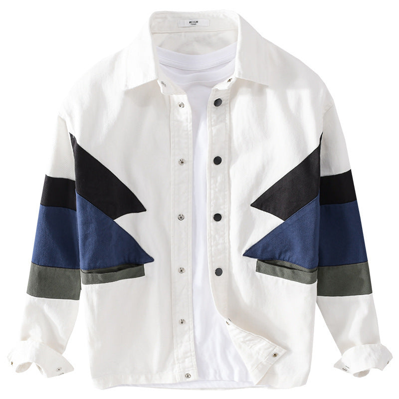 Herren Baumwoll-Overshirt im Layering-Stil mit geometrischen Colorblock-Einsätzen und Druckknopf-Leiste Shop Nory