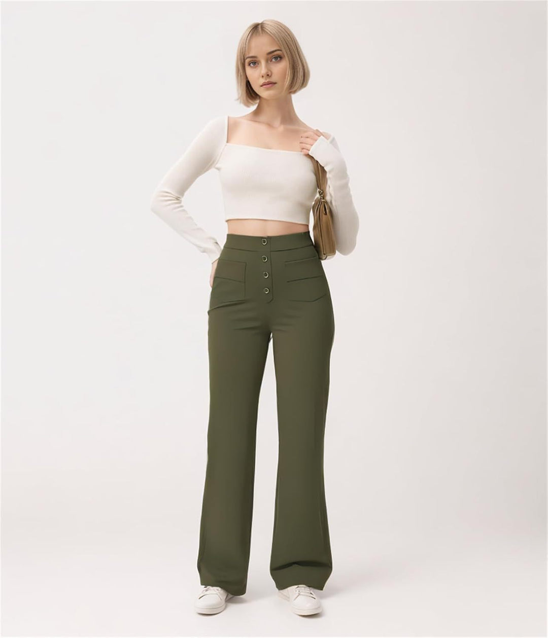 Damen Taillenbetonte Schlaghose aus Stretch-Jersey mit dekorativer Knopfleiste Shop Nory