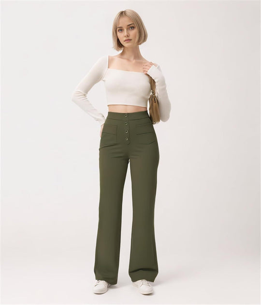 Damen Taillenbetonte Schlaghose aus Stretch-Jersey mit dekorativer Knopfleiste Shop Nory