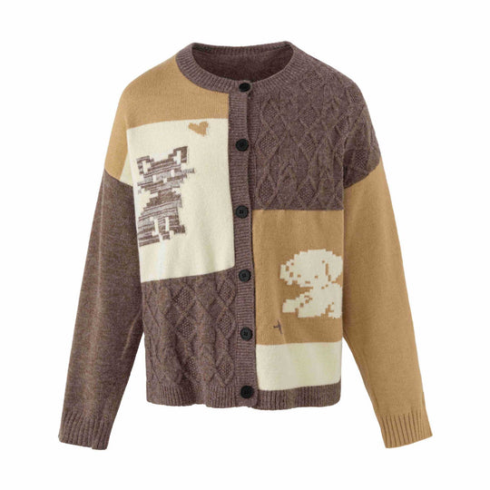 Damen Strickcardigan im Patchwork‑Look mit Zopfmuster und Rundhalsausschnitt Shop Nory