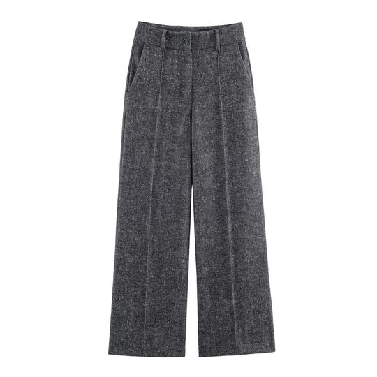 Damen Weite Wolloptik-Bundfaltenhose mit hoher Taille und Bügelfalte Shop Nory