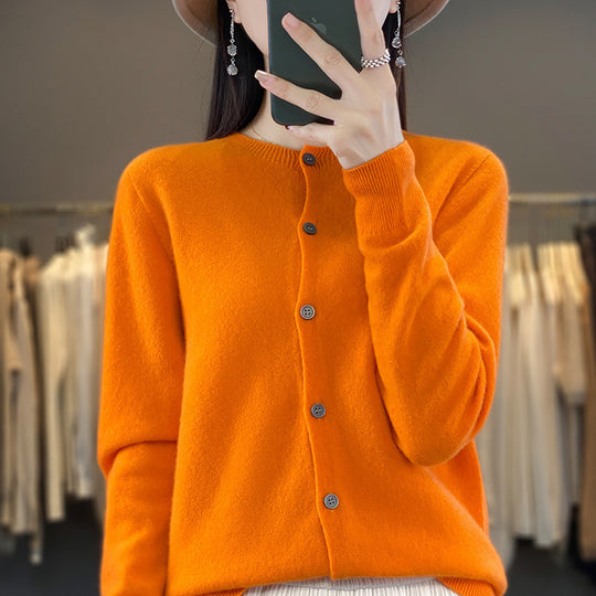 Damen Leichter Feinstrick-Cardigan mit Kaschmir‑Optik, Rundhalsausschnitt und verdeckter Knopfleiste Shop Nory