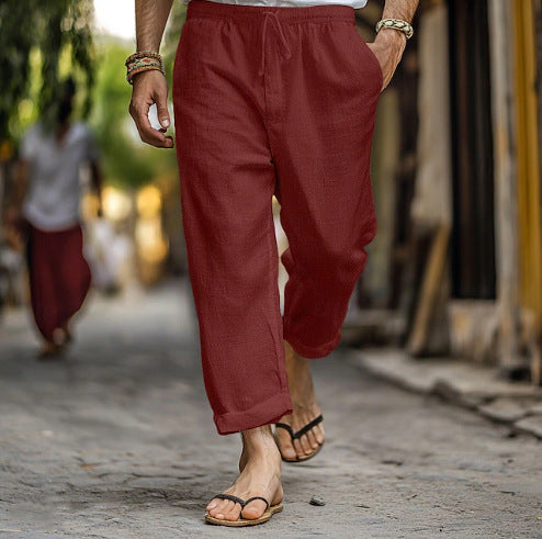 Herren lässige Leinen-Joggerhose mit elastischem Tunnelzugbund, seitlichen Eingrifftaschen und aufrollbarem Saum Shop Nory
