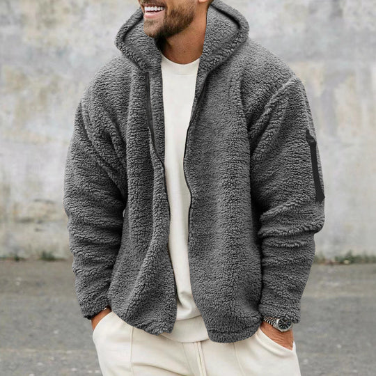 Herren nan Sherpa-Fleece Kapuzenjacke mit durchgehendem Reißverschluss und Ärmel-Tasche Shop Nory