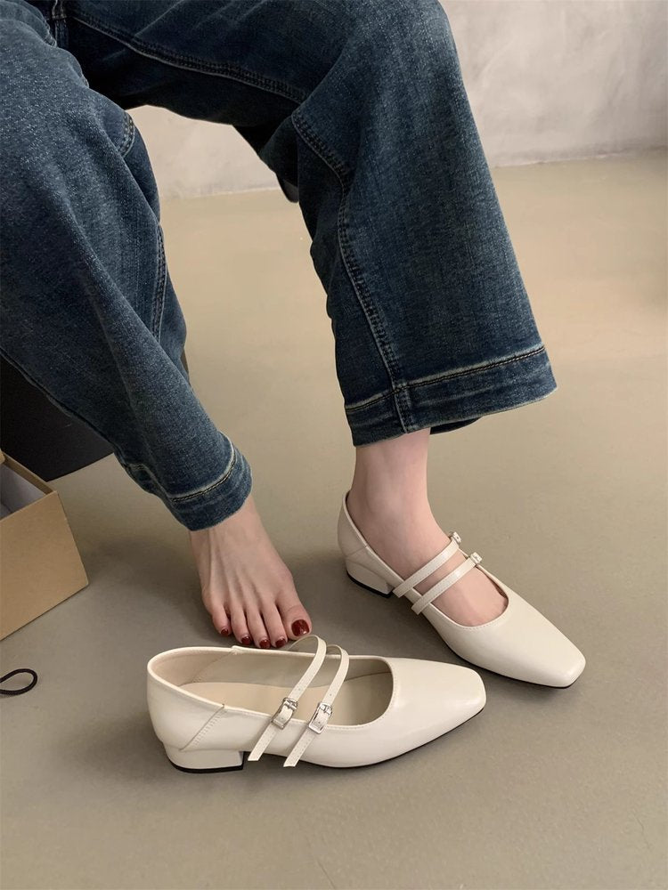 Damen elegante Mary Jane Ballerinas mit modischem Doppelriemen und komfortablem Fußbett