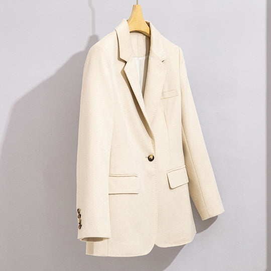 Damen Lang geschnittener Wollmix-Blazer mit Ein-Knopf-Verschluss und Pattentaschen Shop Nory