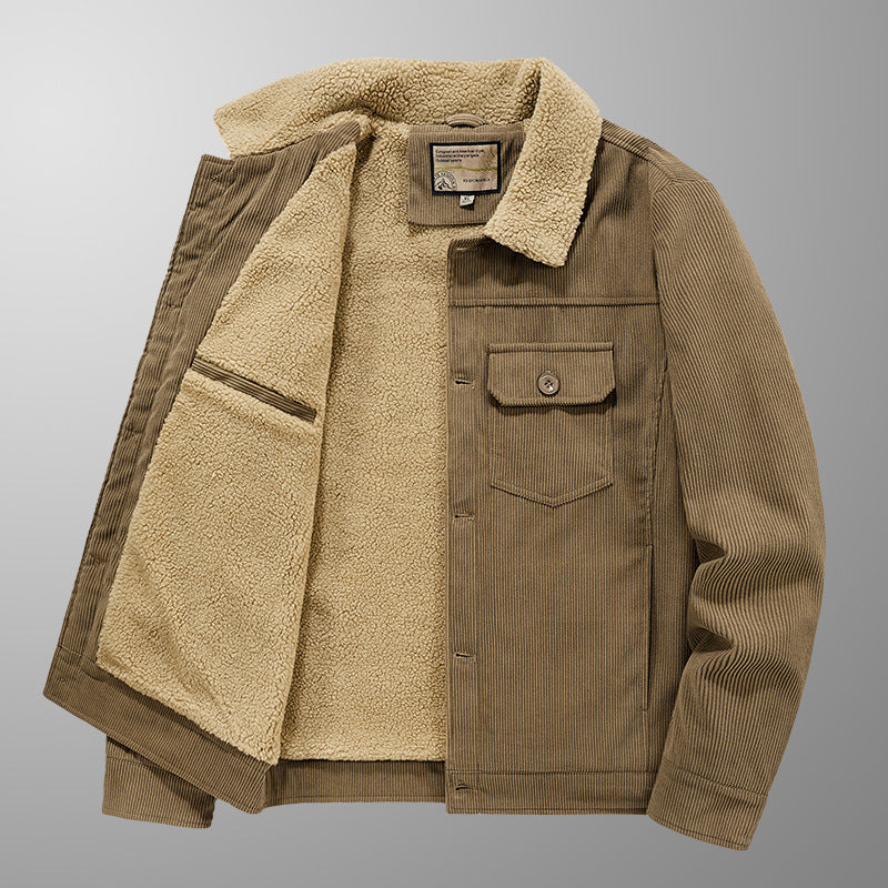 Herren Cord-Truckerjacke mit Sherpa-Innenfutter, Brustpattentasche und geradem Saum Shop Nory