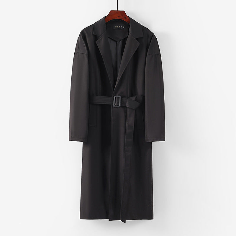 Damen Longline Trenchcoat mit Taillengürtel und fallendem Revers Shop Nory