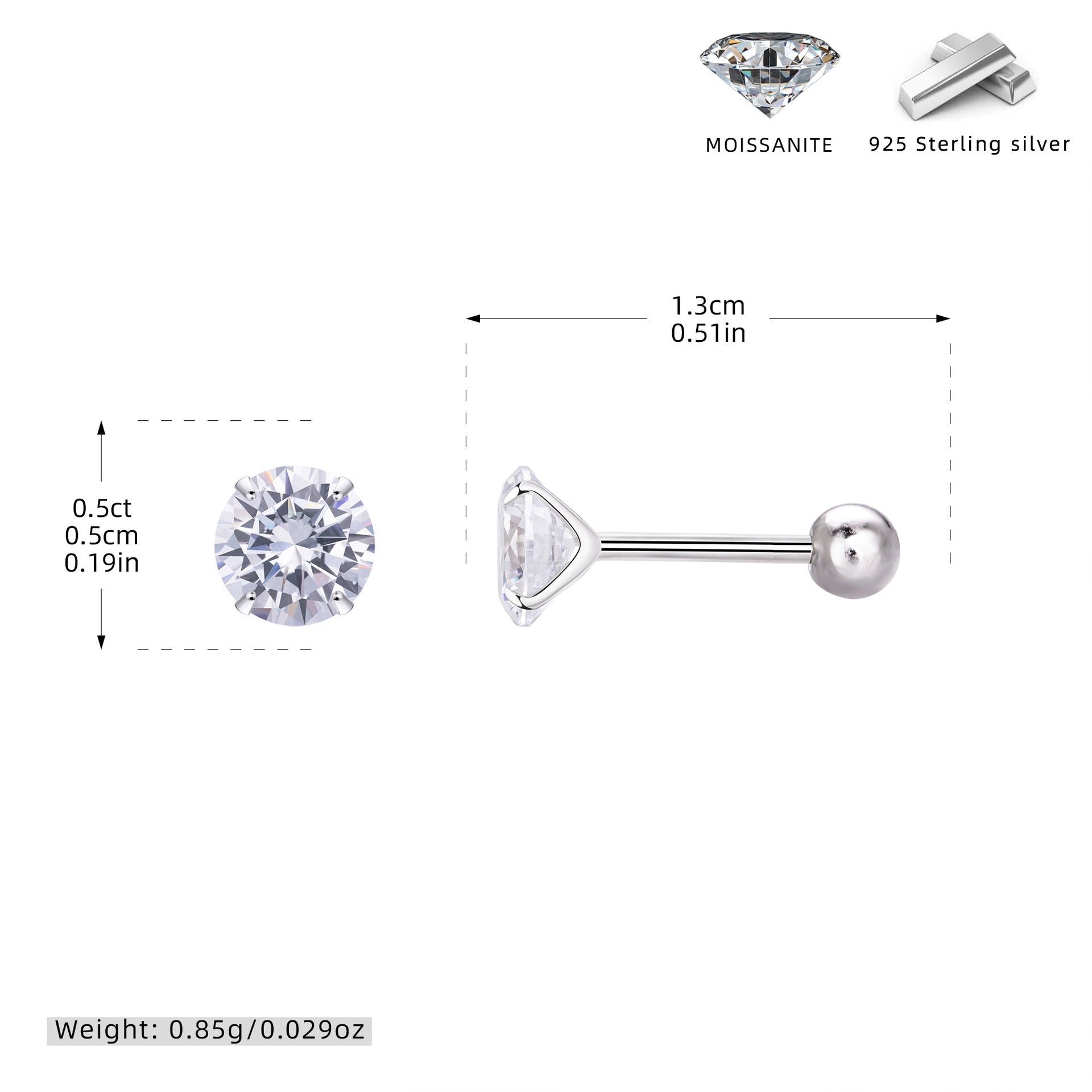 Damen Piercing mit funkelndem Moissanit und hochwertigem 925 Sterling Silber Shop Nory